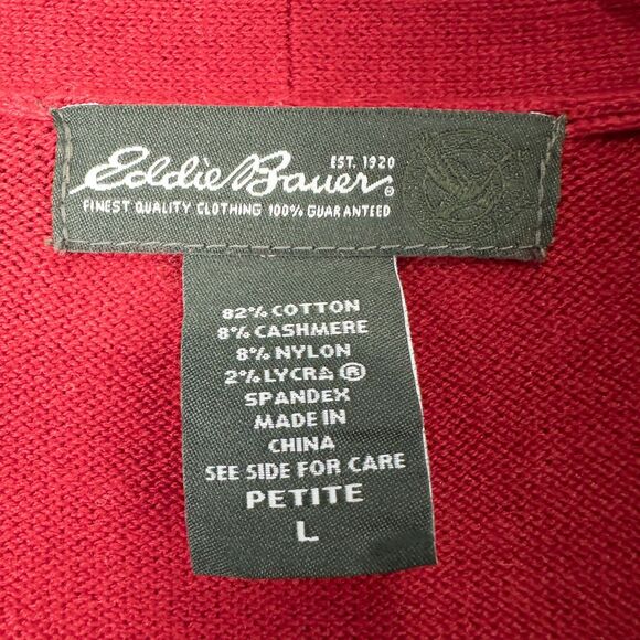 Eddie Bauer Cotton Cashmere Two Button Cardigan Womens Petite Large Red Holiday - Picture 3 of 15
